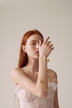 Hand Pleated Rosewater Tulle Bustier Gown With Embroidered Wisteria Skirt and Sunkiss Bougainvillea Column Gown | Hermione de Paula Bridal Boutique