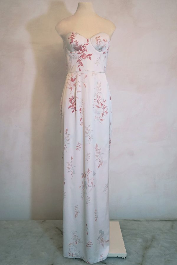 Hand Pleated Rosewater Tulle Bustier Gown With Embroidered Wisteria Skirt and Sunkiss Bougainvillea Column Gown | Hermione de Paula Bridal Boutique