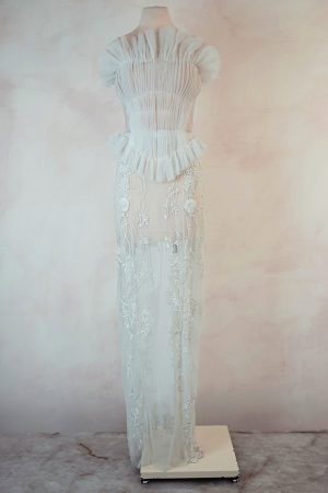 Hand Pleated Tulle Bustier Gown With Embroidered Wisteria Skirt | Hermione de Paula Bridal Boutique