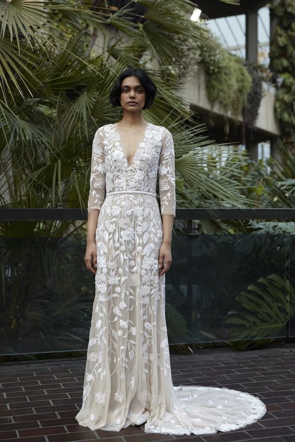 Wild Rose Cascade Gown With Closed Back In Antique Rosewater | Hermione de Paula Bridal Boutique