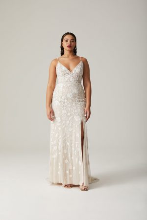 Wild Rose Cascade Slip Gown With Open Back | Hermione de Paula Bridal Boutique