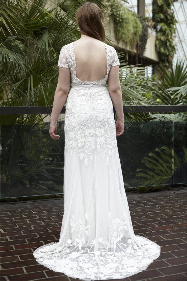Wild Rose Garden Gown With Open Back Detail In Floral White | Hermione de Paula Bridal Boutique