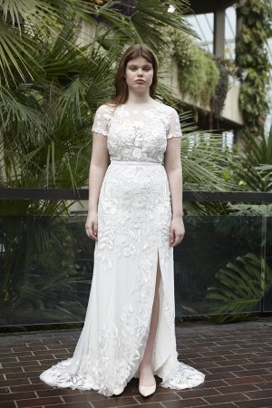 Wild Rose Garden Gown With Open Back Detail In Floral White | Hermione de Paula Bridal Boutique