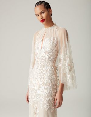 Wildflower Cape Gown in Seashell Blush | Hermione de Paula Bridal Boutique