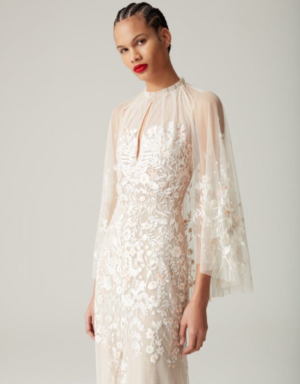 Wildflower Cape Gown in Seashell Blush | Hermione de Paula Bridal Boutique