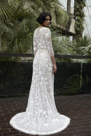 Wildrose Cascade Gown With Closed Back In Floral White | Hermione de Paula Bridal Boutique
